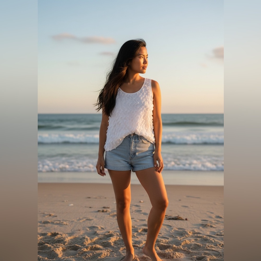 Textured Ruffled White Boho Feminine Festive Flowy Tank Top